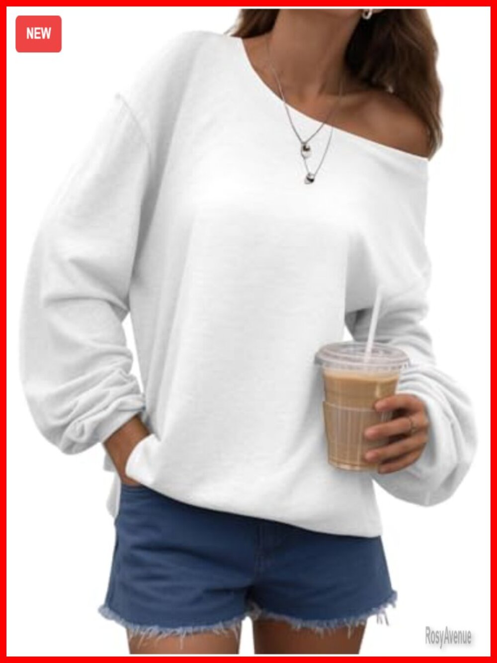 Off the Shoulder Sweatshirt Long Sleeve Loose Pullover Oversized Top
